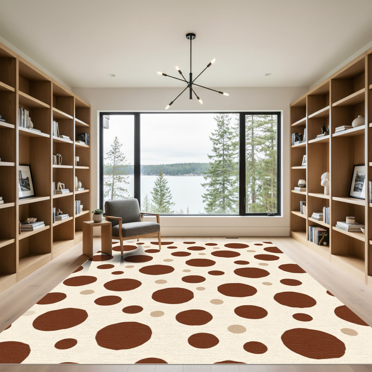 Brown Cream Scattered Circles Rug