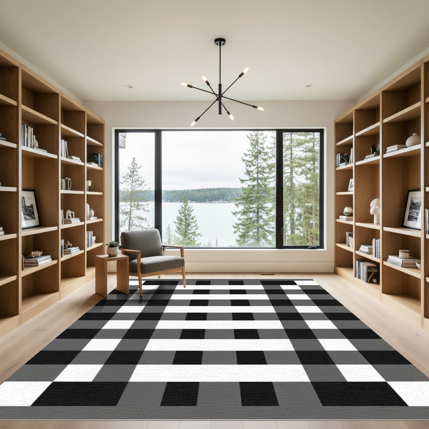 Monochromatic Plaid Grid Rug