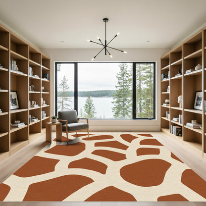 Brown Cream Giraffe Spotted Texture Rug
