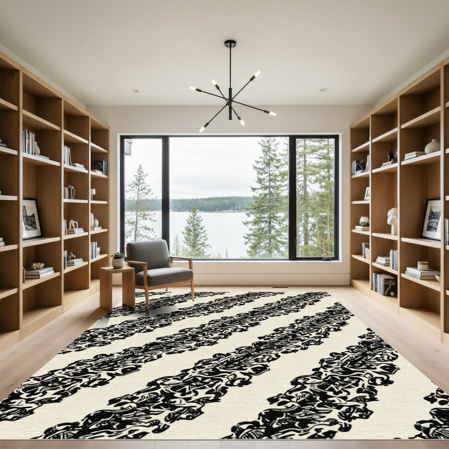 Bold Black Abstract Stripe Rug