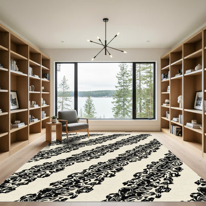 Bold Black Abstract Stripe Rug