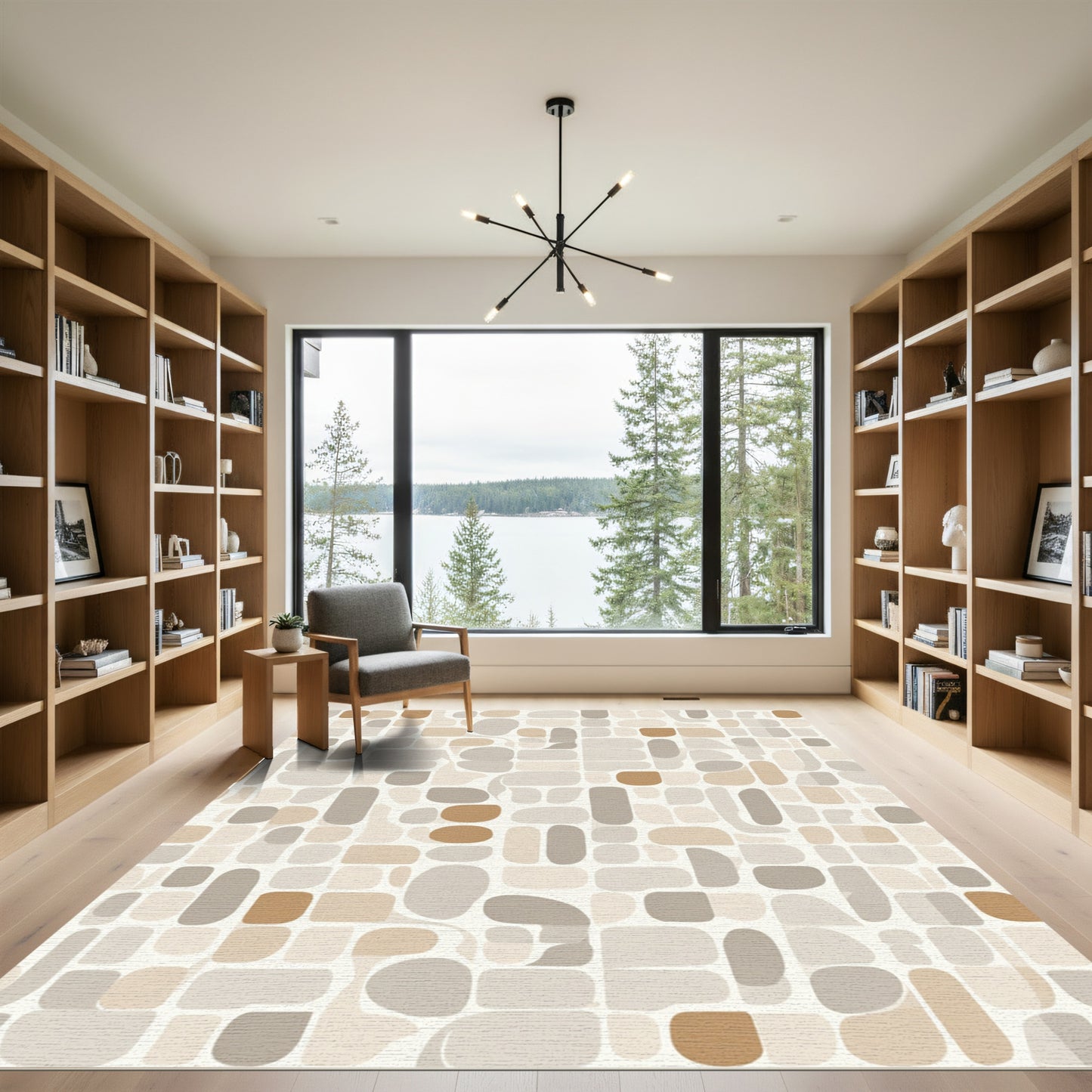 Neutral Organic Modern Jellybean Shapes Rug