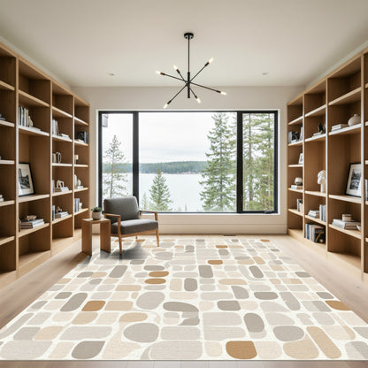 Neutral Organic Modern Jellybean Shapes Rug