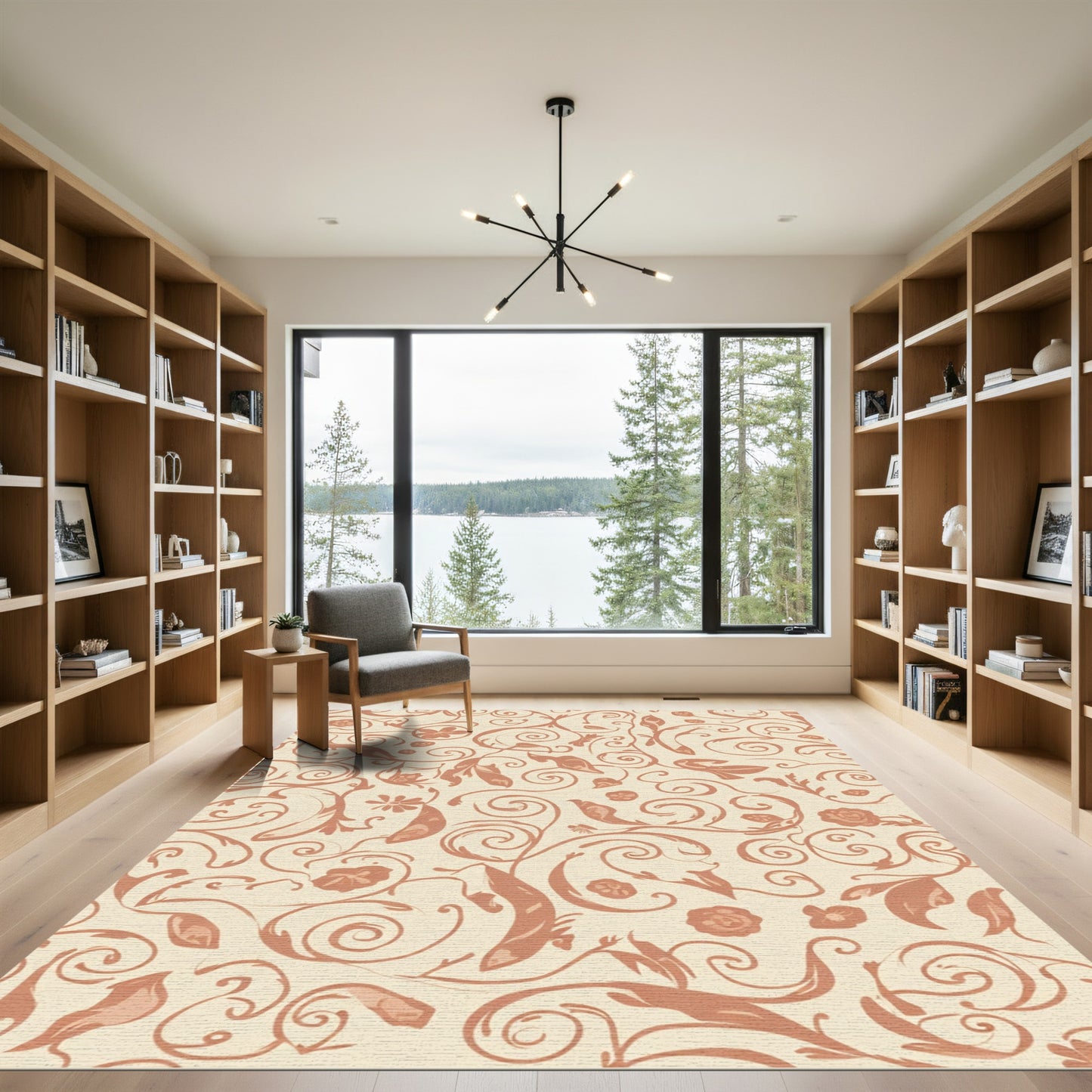 Rust Floral Vine Swirl Rug