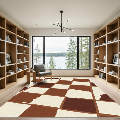 Brown Cream Checkerboard Square Rug