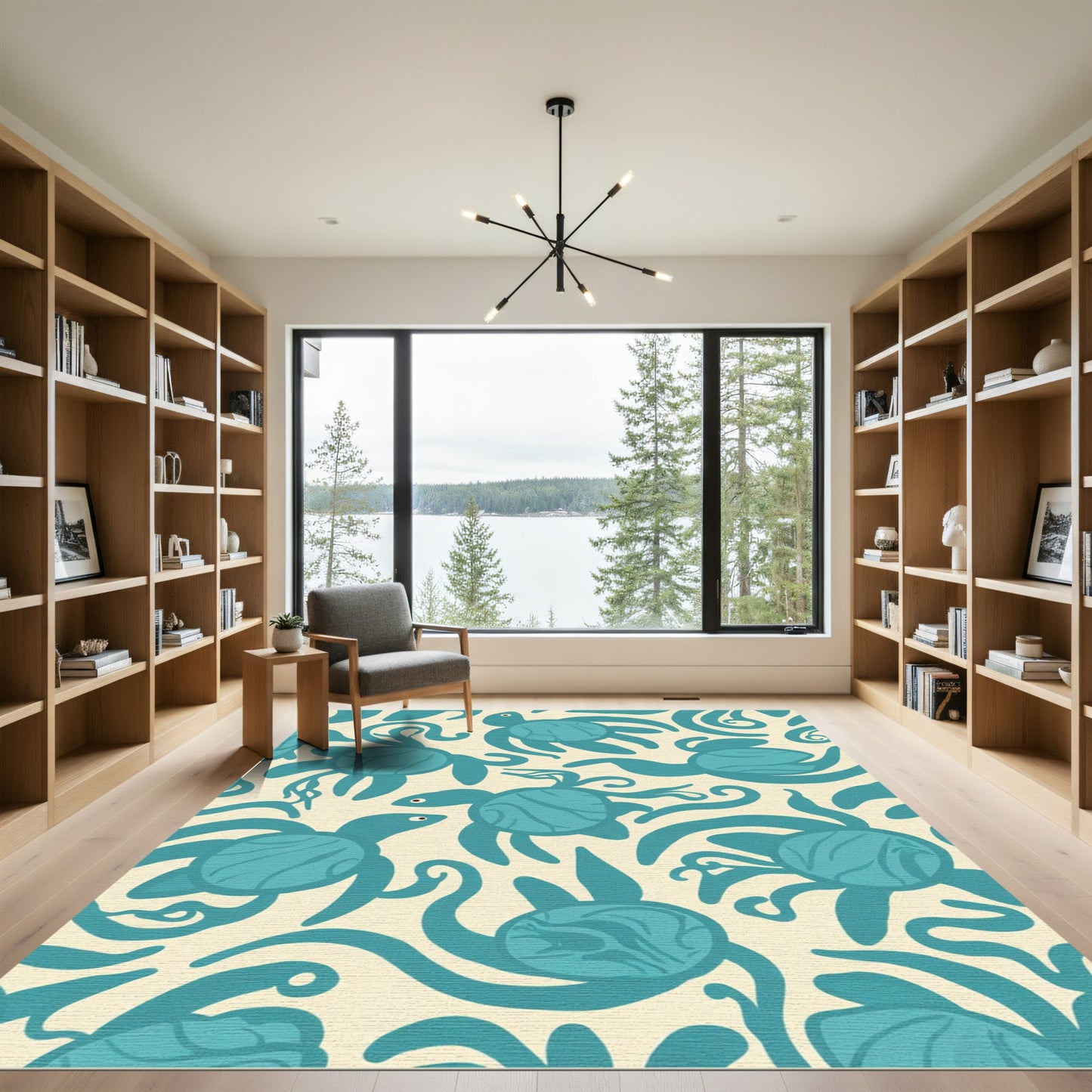 Whimsical Teal Turtle Swirls Rug