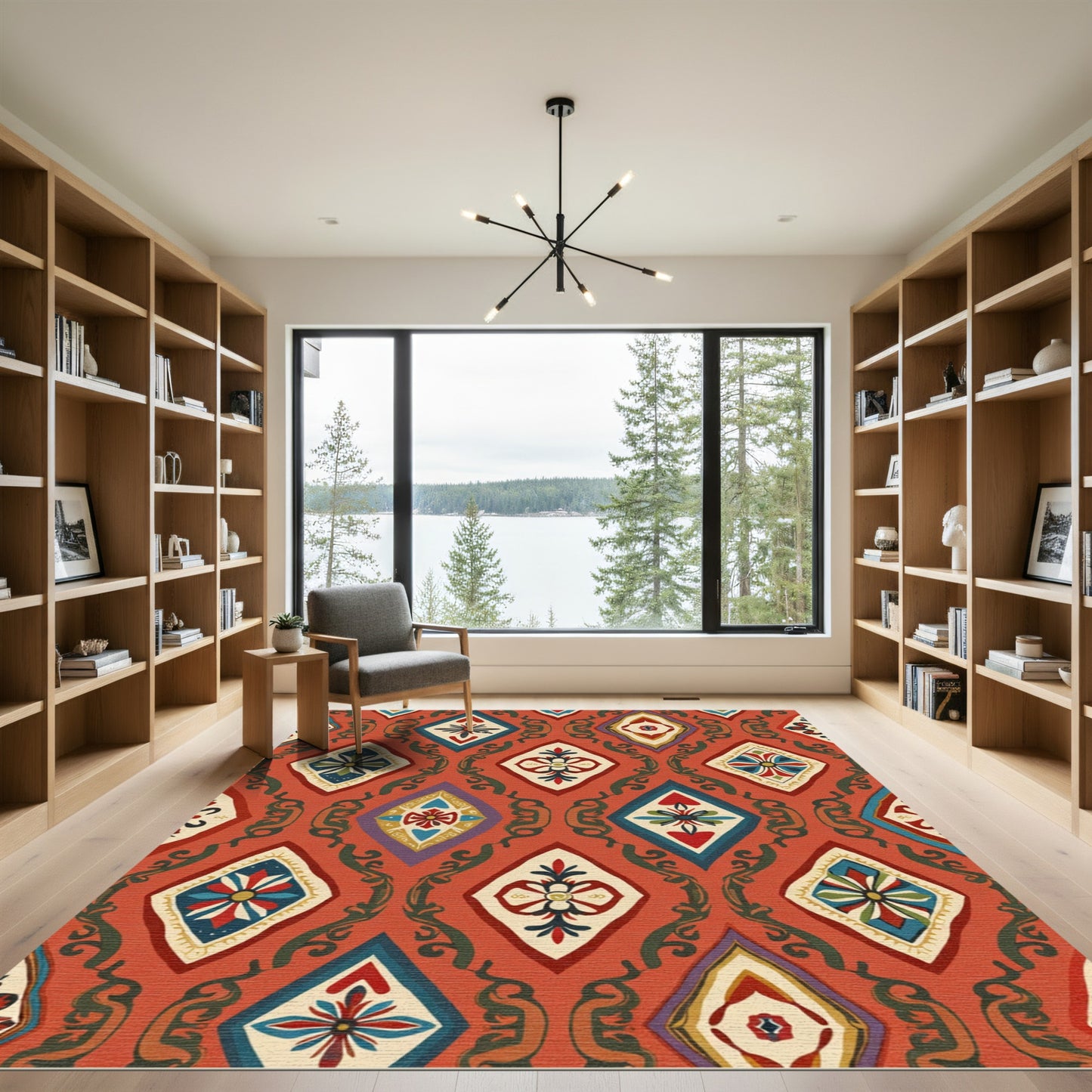 Terracotta Crimson Diamond Floral Rococo Rug