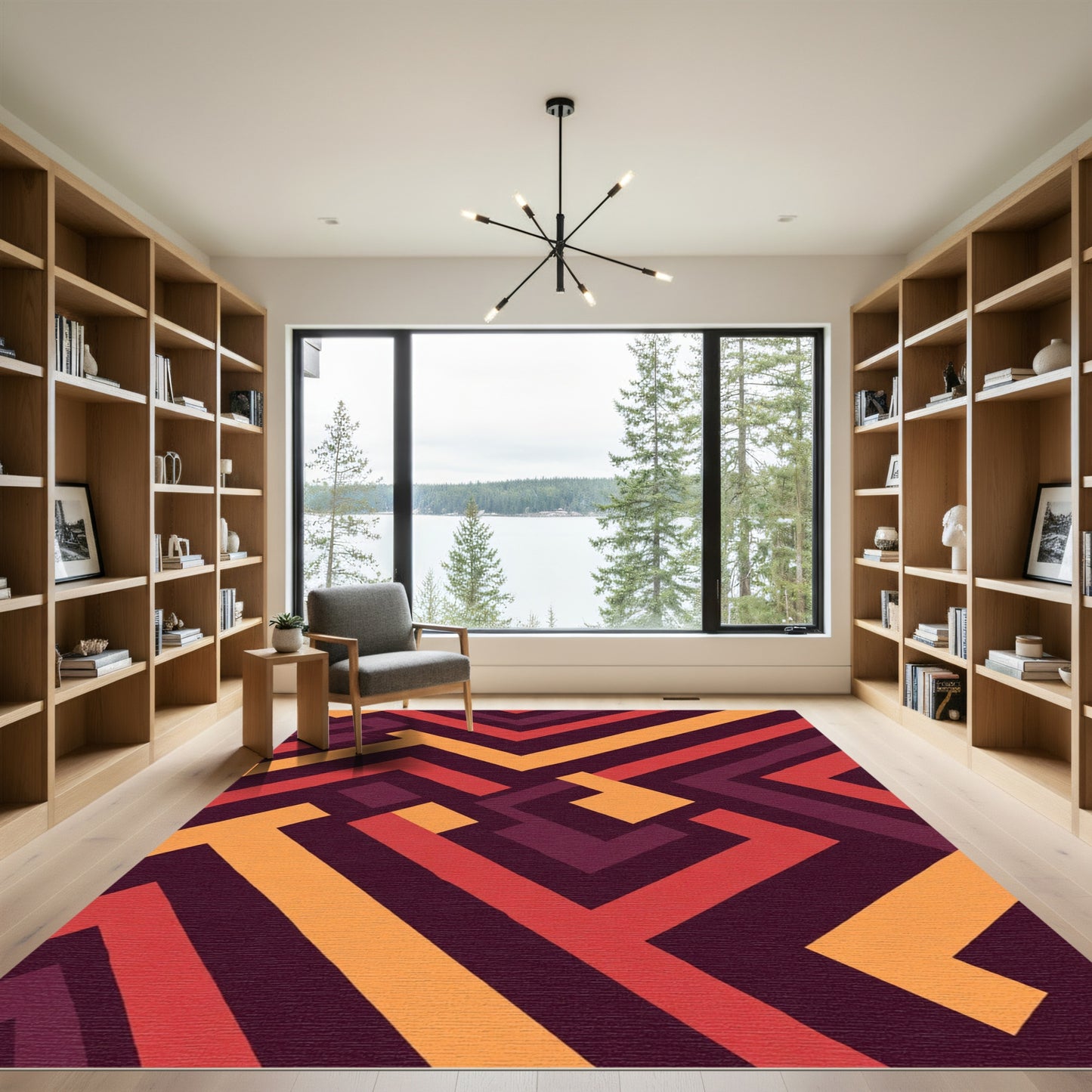 Geometric Labyrinth Red Orange Rug