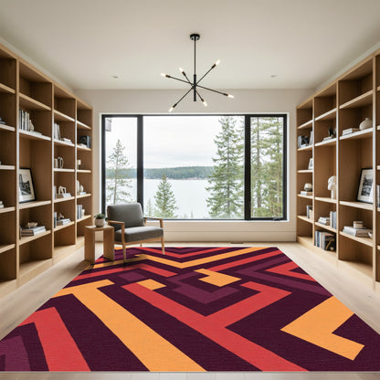 Geometric Labyrinth Red Orange Rug