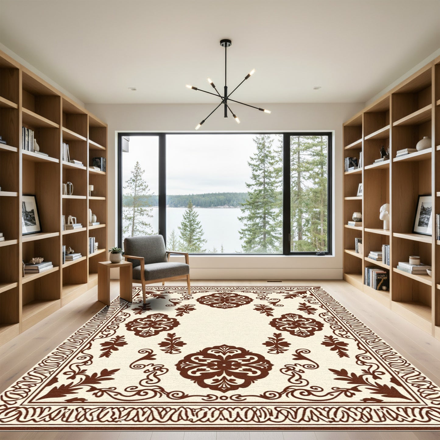 Brown Classic Floral Medallion Border Rug
