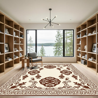 Brown Classic Floral Medallion Border Rug