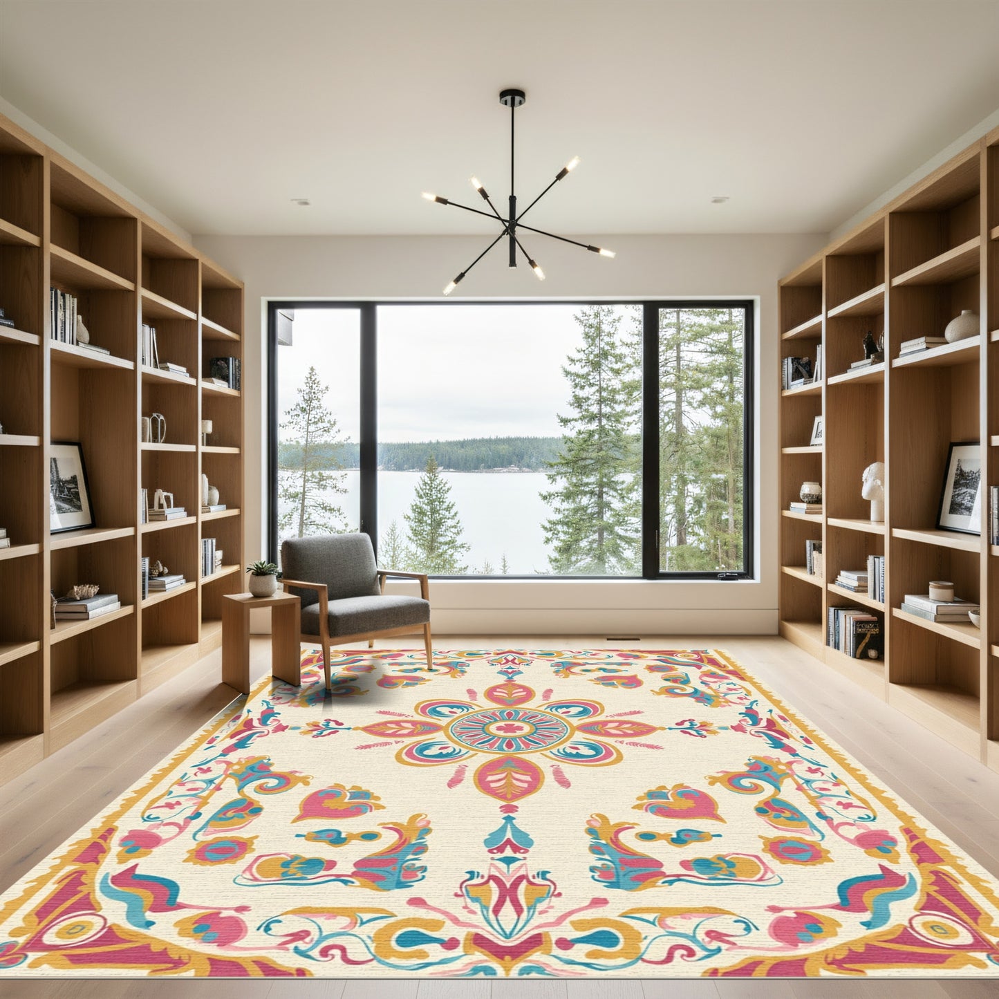 Colorful Floral Medallion Border Rug
