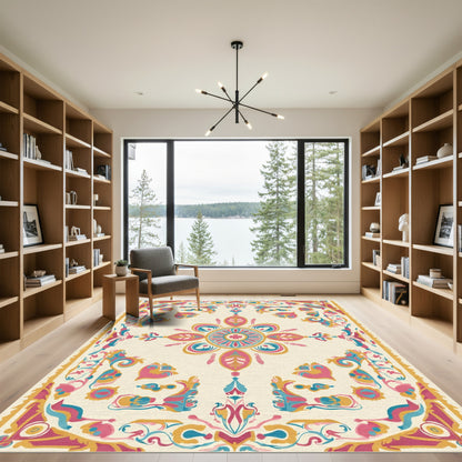 Colorful Floral Medallion Border Rug