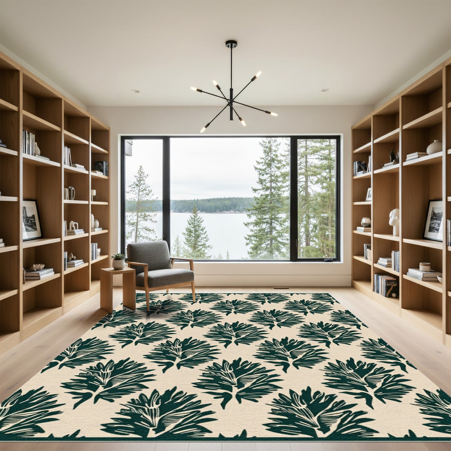 Deep Teal Fern Allover Repeat Rug