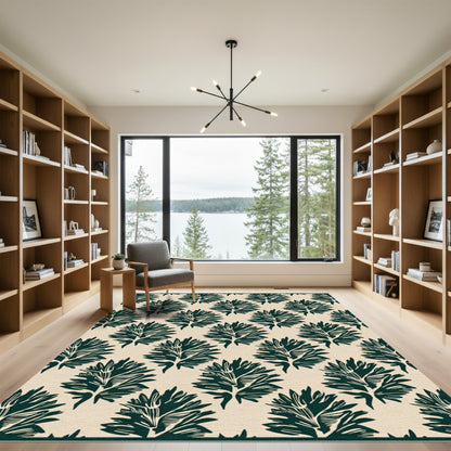 Deep Teal Fern Allover Repeat Rug