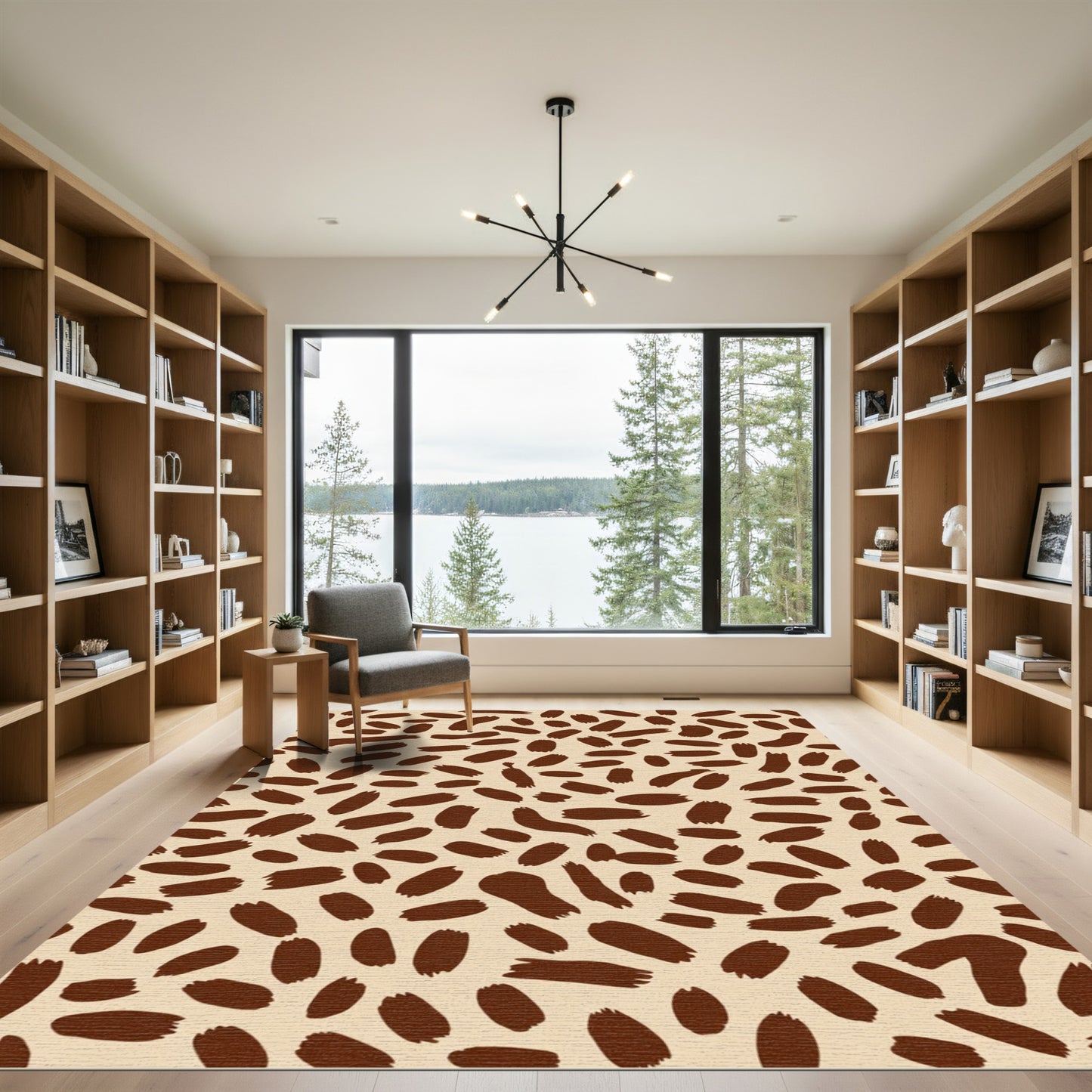 Brown Brush Stroke Leopard Print Rug