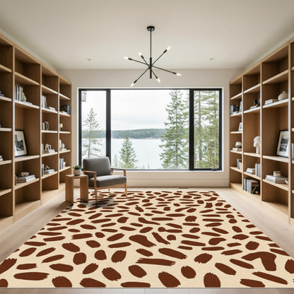Brown Brush Stroke Leopard Print Rug