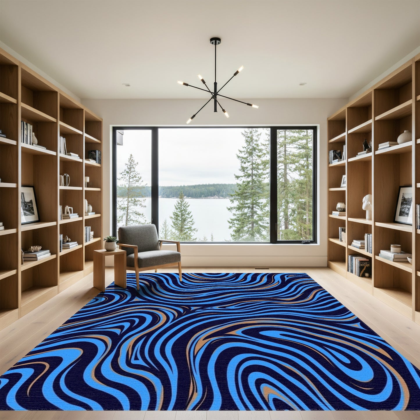 Navy Gold Wavy Swirl Rug