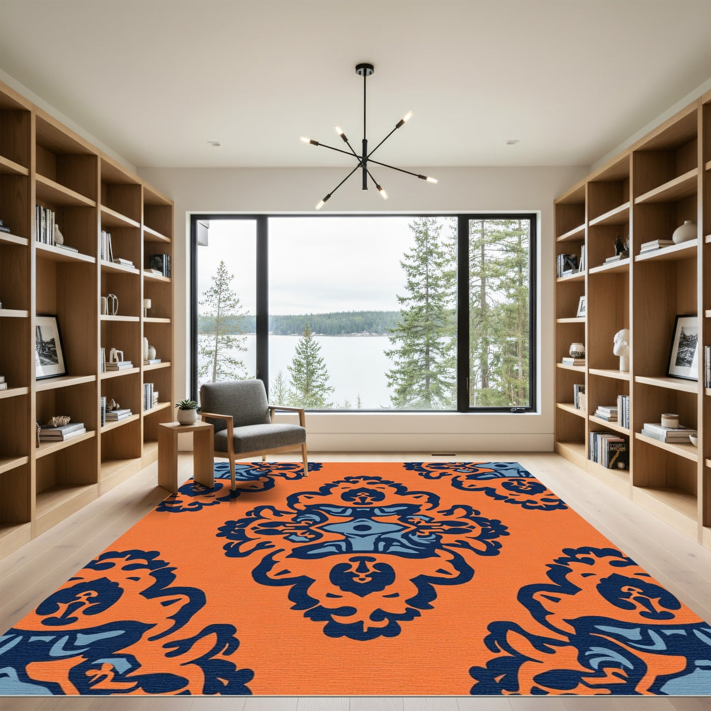 Bold Orange Navy Blue Medallion Rug