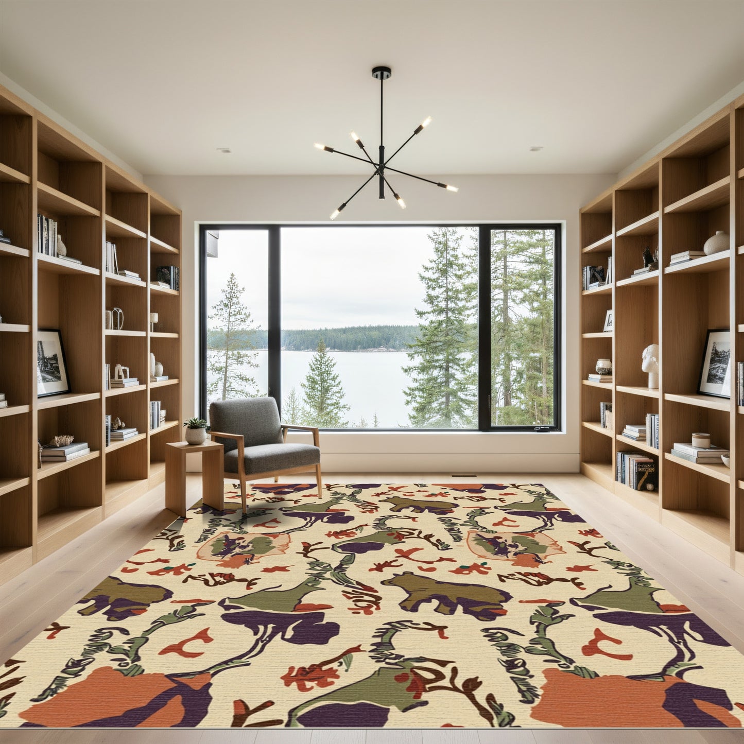 Woodland Bear And Foliage Ochre Rug