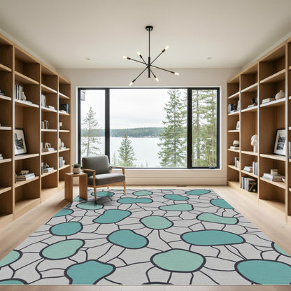 Teal Pebbles Gray Contemporary Abstract Rug
