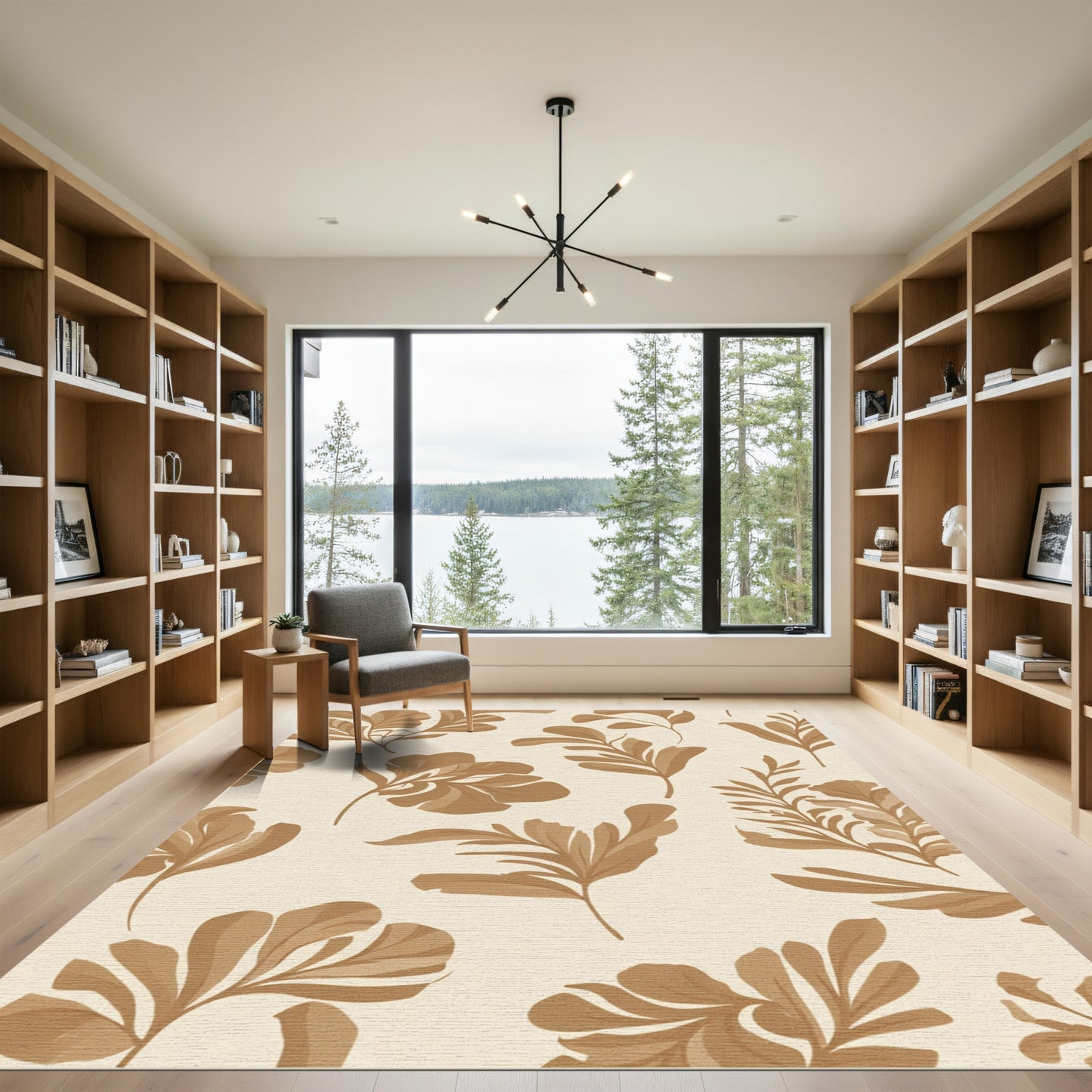 Earthy Tan Leafy Branches Rug