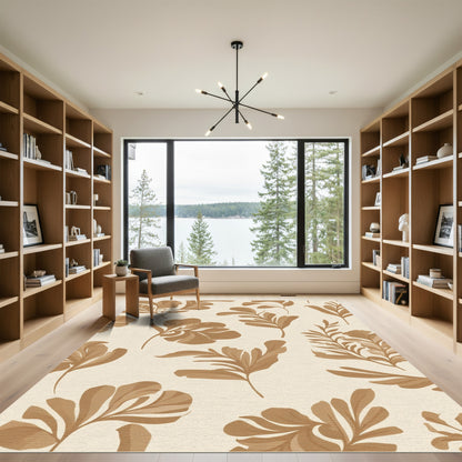 Earthy Tan Leafy Branches Rug