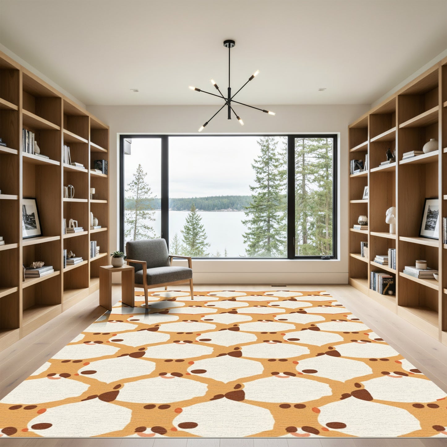 Brown Ochre Abstract Organic Hexagon Rug