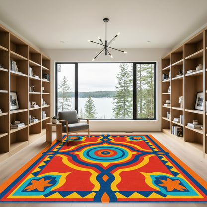 Bold Red Teal Geometric Medallion Rug