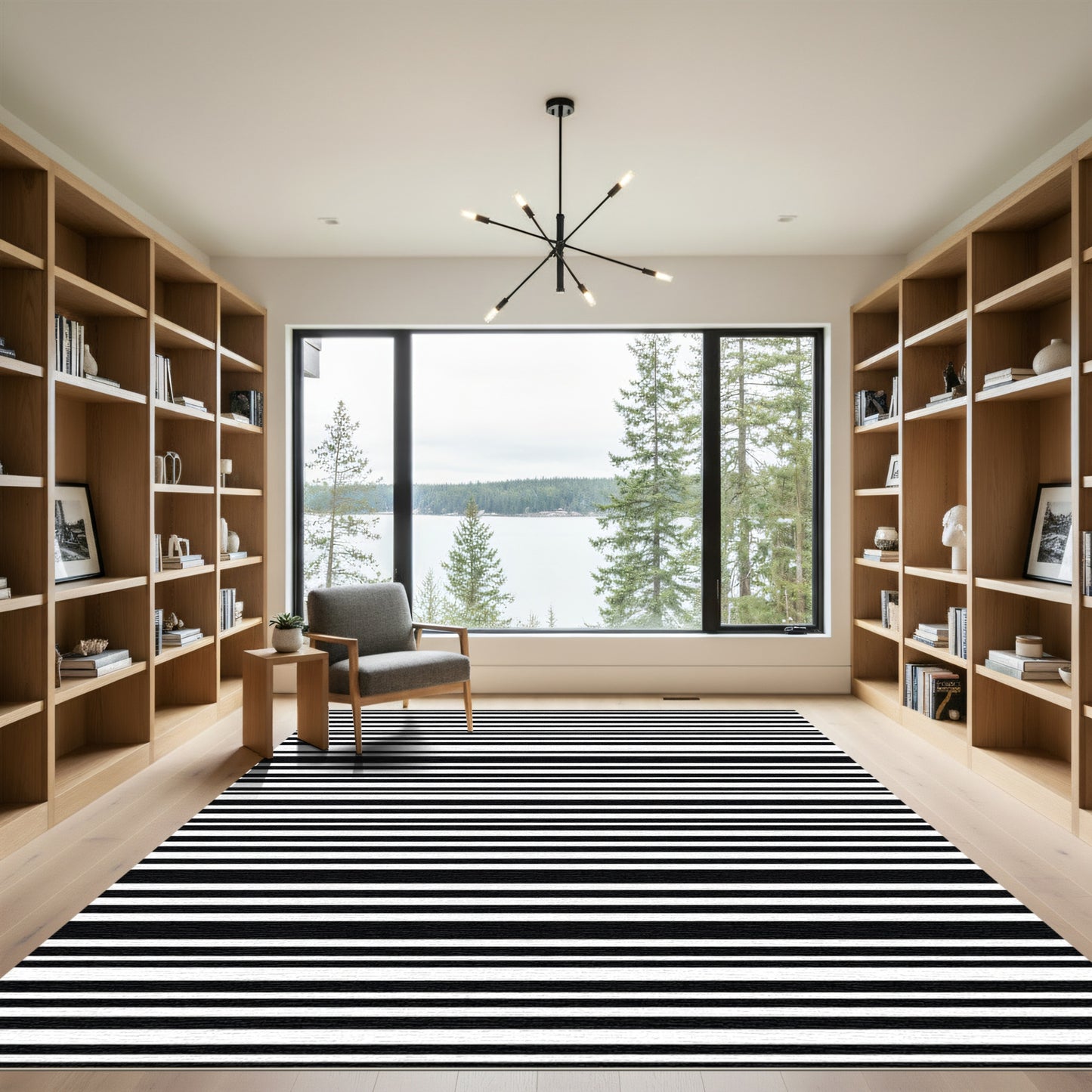 Bold Black White Horizontal Line Rug