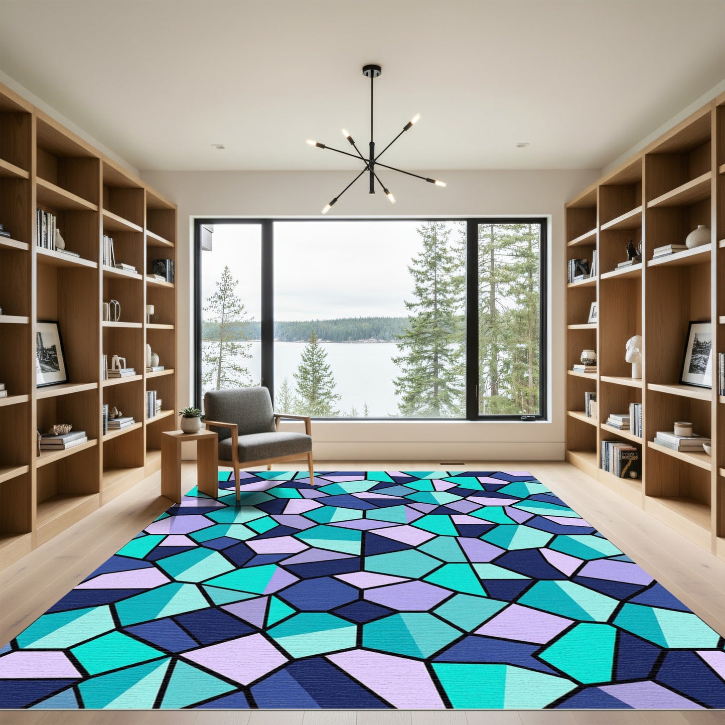 Fragmented Blue Purple Teal Mosaic Rug