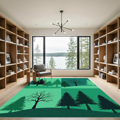 Forest Silhouettes Various Green Hues Rug