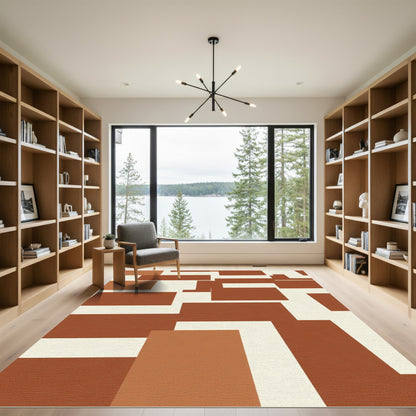 Terracotta Cream Abstract Geometric Blocks Rug
