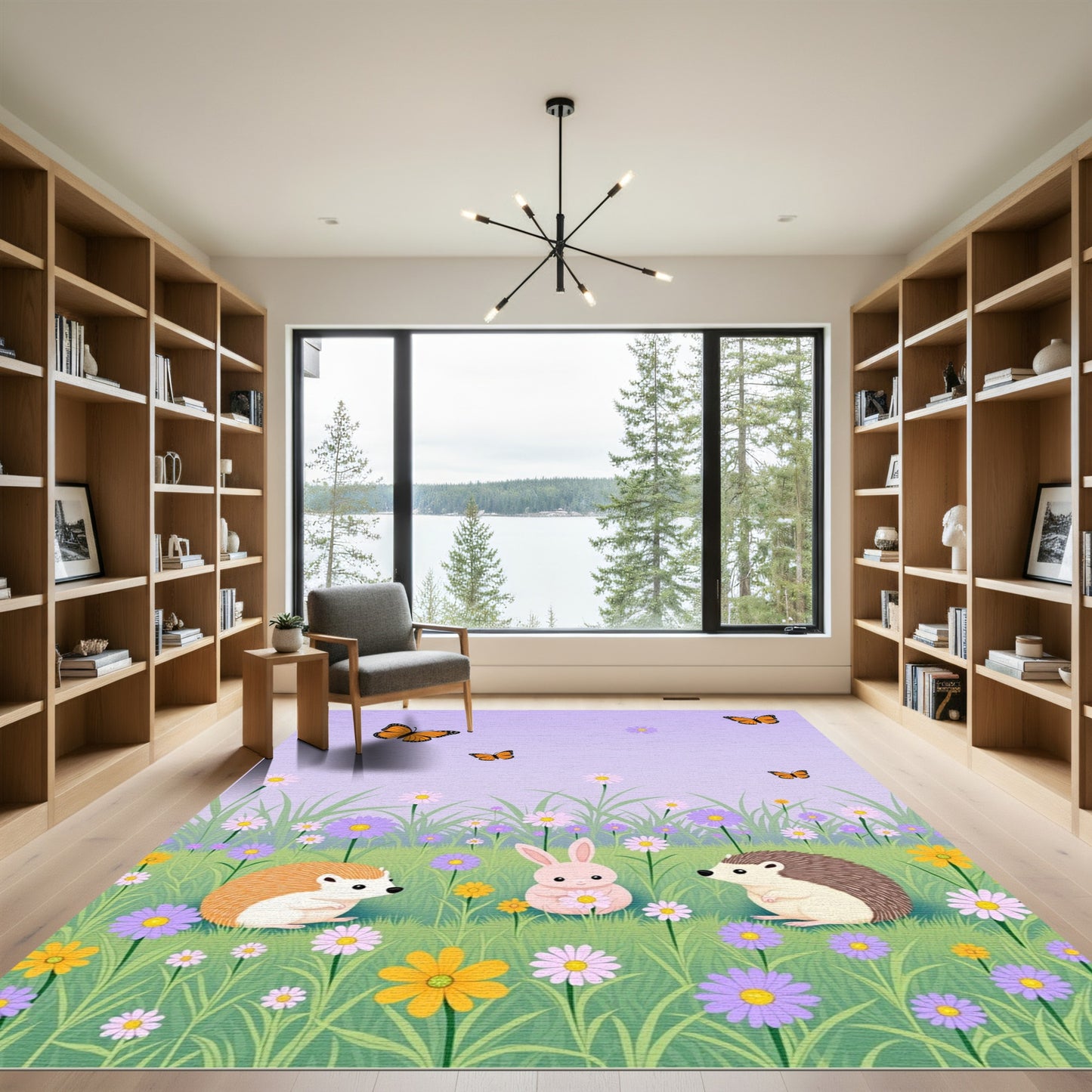 Orange Butterflies Amongst Wildflower Meadow Rug