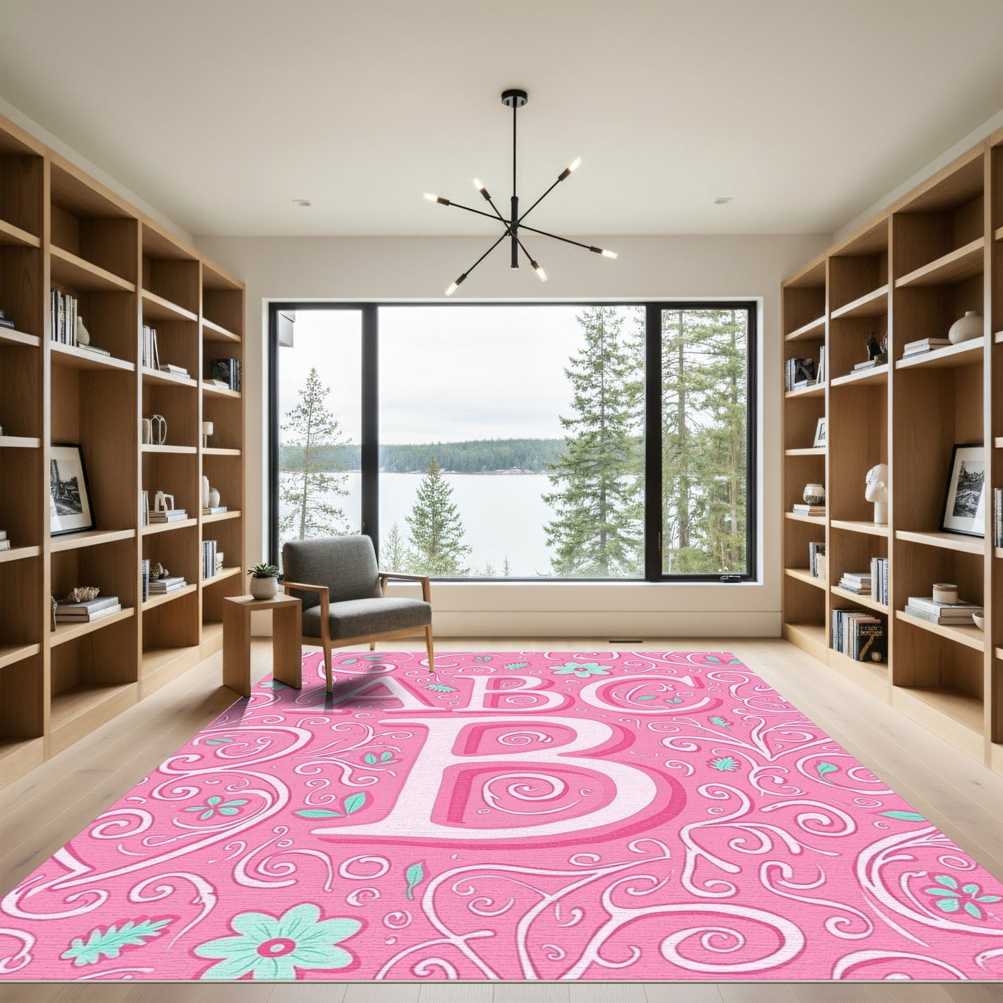 Pink Calligraphy Alphabet Swirl Rug