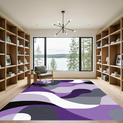 Purple Gray Abstract Wave Rug