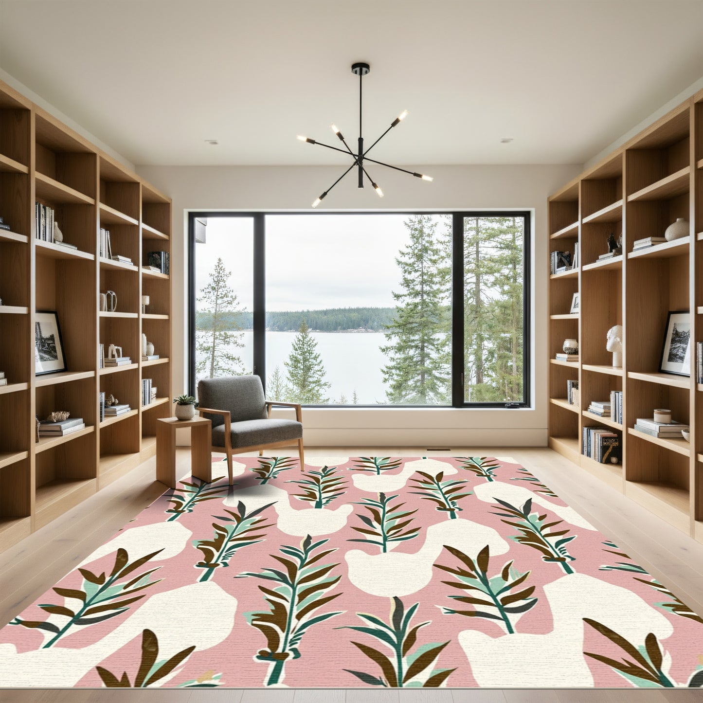 Pink Botanical Abstract Plant Rug