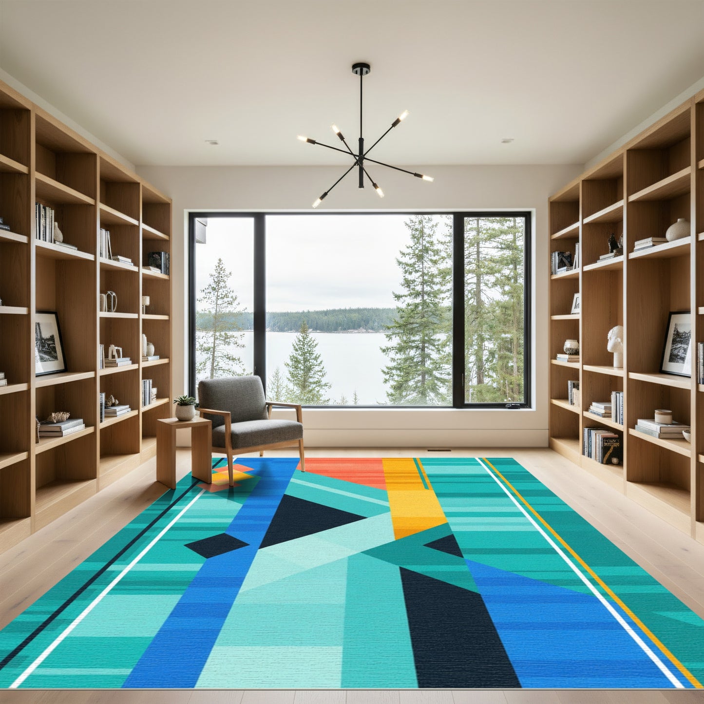 Abstract Blue Orange Geometric StripesRug Rug