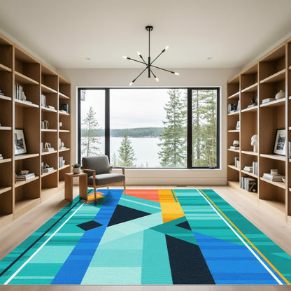 Abstract Blue Orange Geometric StripesRug Rug
