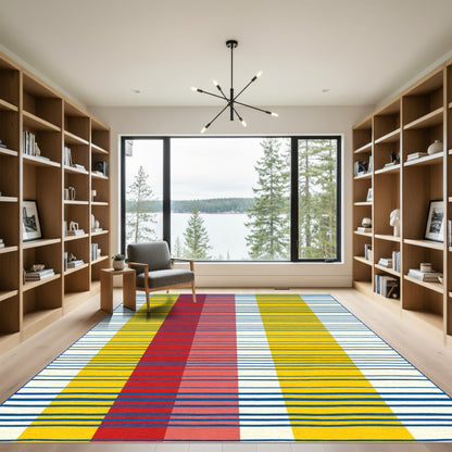 Bold Yellow Red Blue Stripe Rug