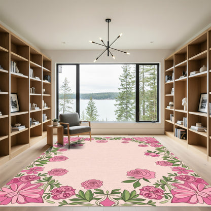 Pink Floral Border Garden Rug