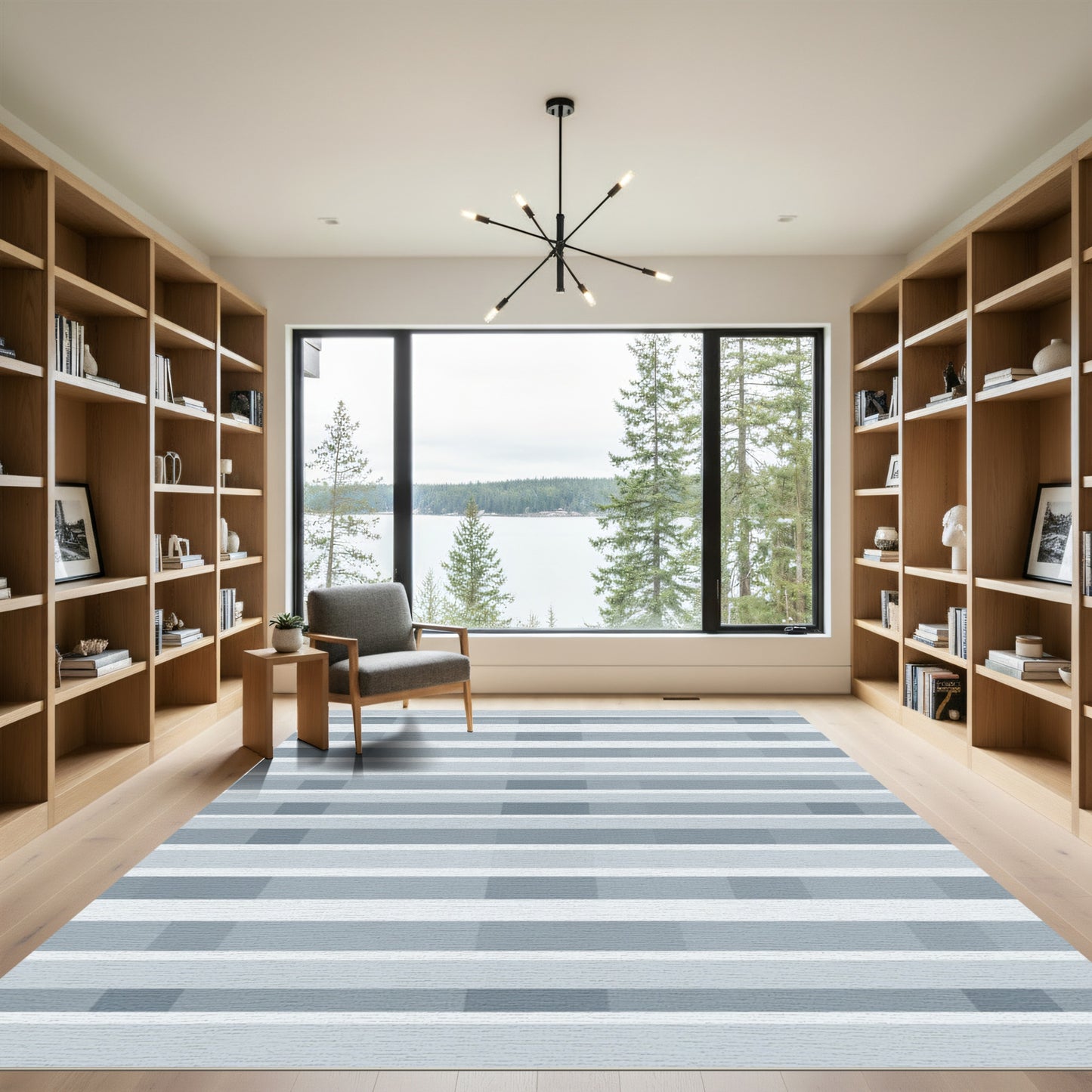 Simple Gray Horizontal Stripe Rug