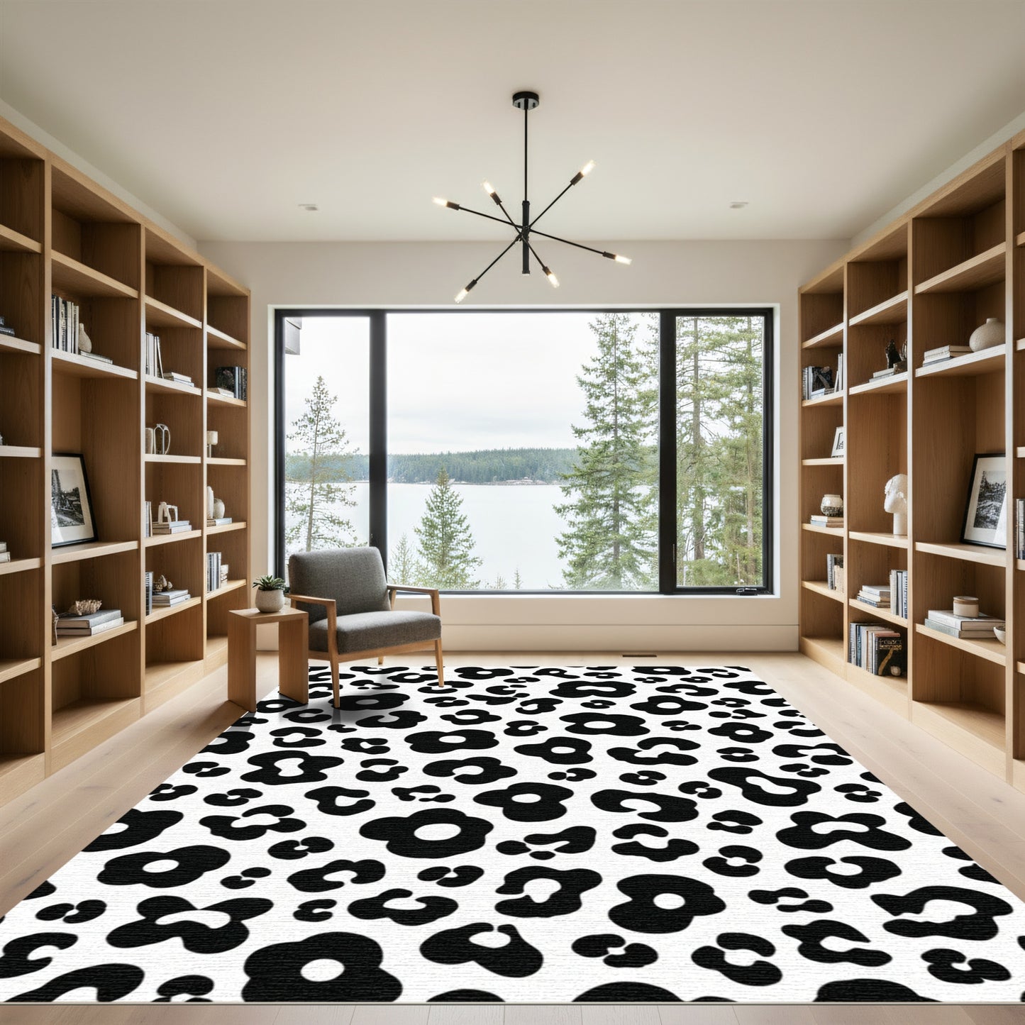 Bold Black White Leopard Spot Rug
