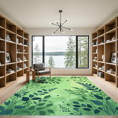 Green Lush Foliage Watercolor Blend Rug