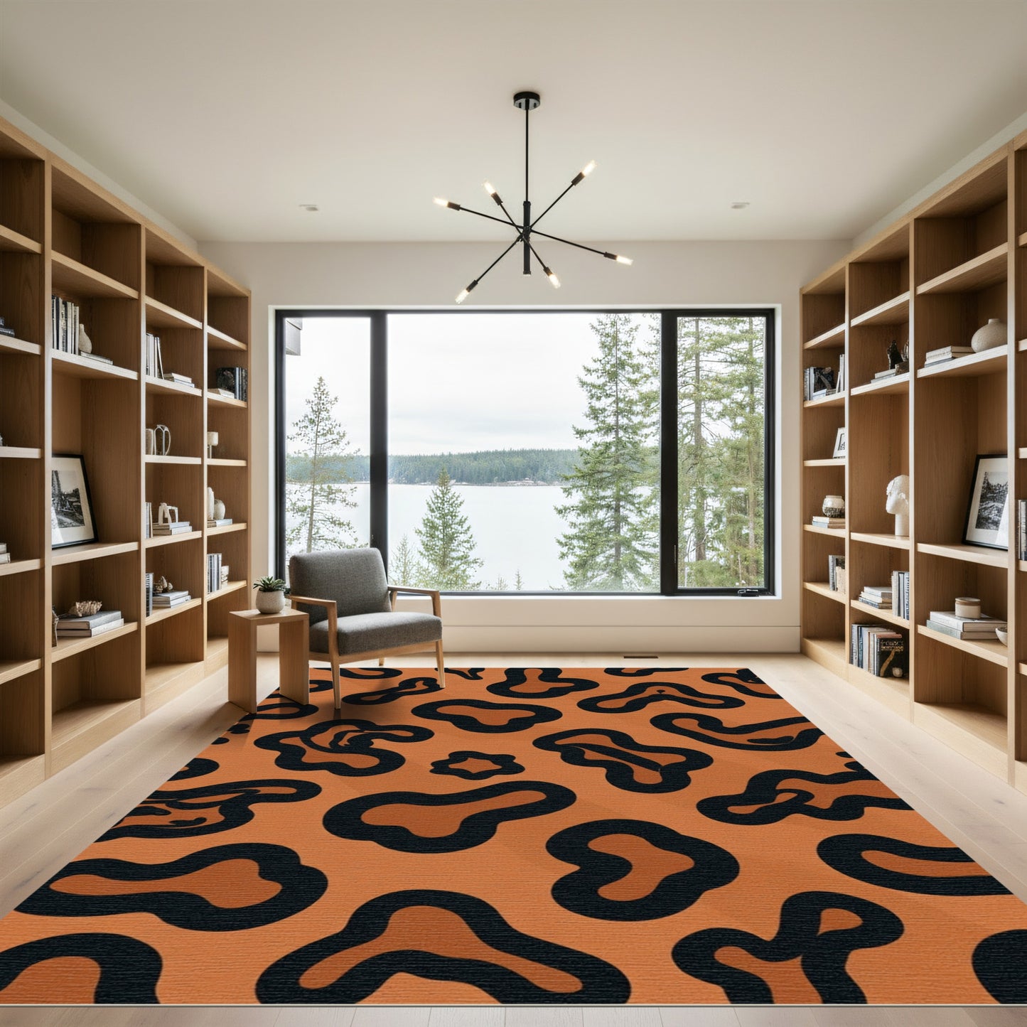 Burnt Orange Black Animal Spots Rug