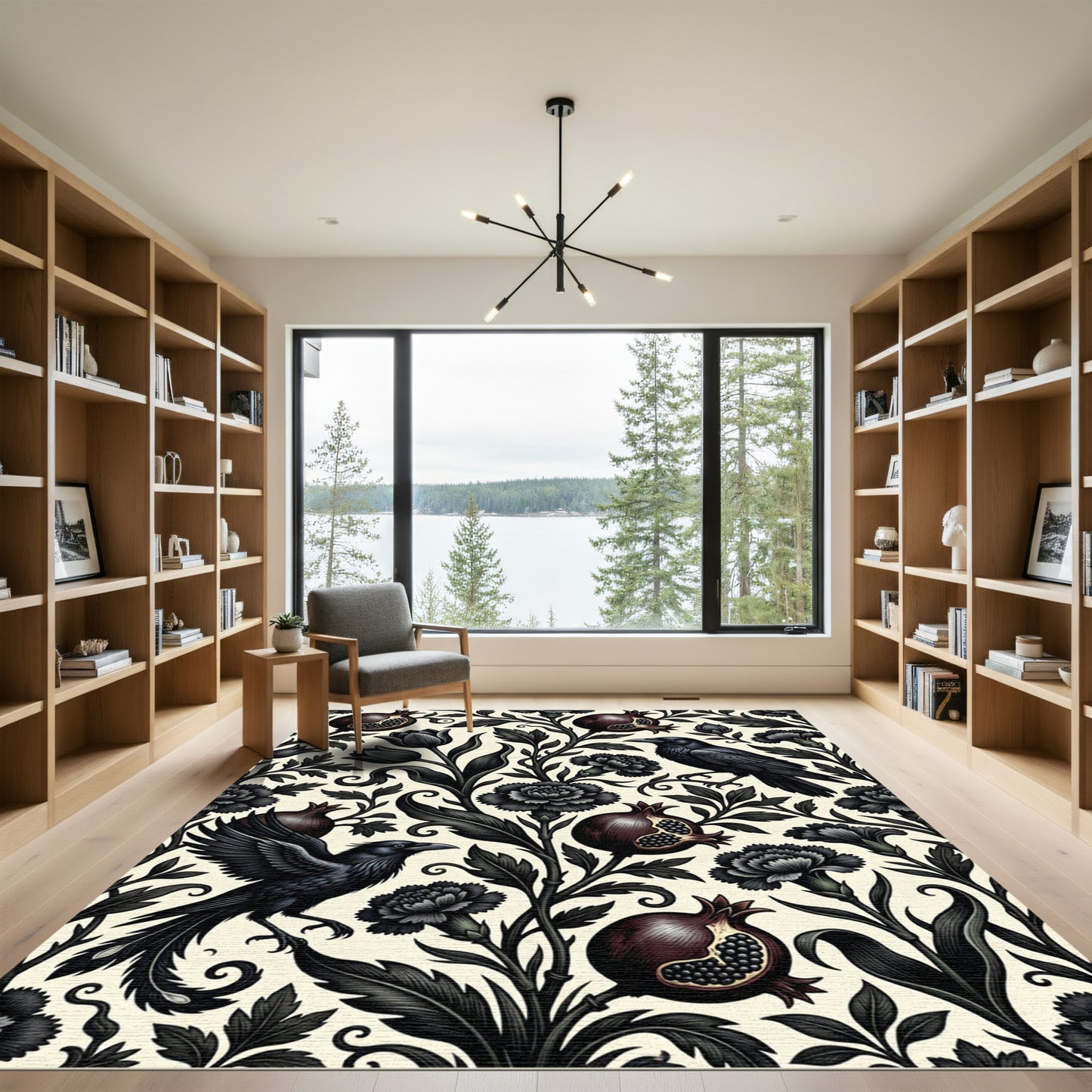 Dark Crows Pomegranates and Tulips Rug
