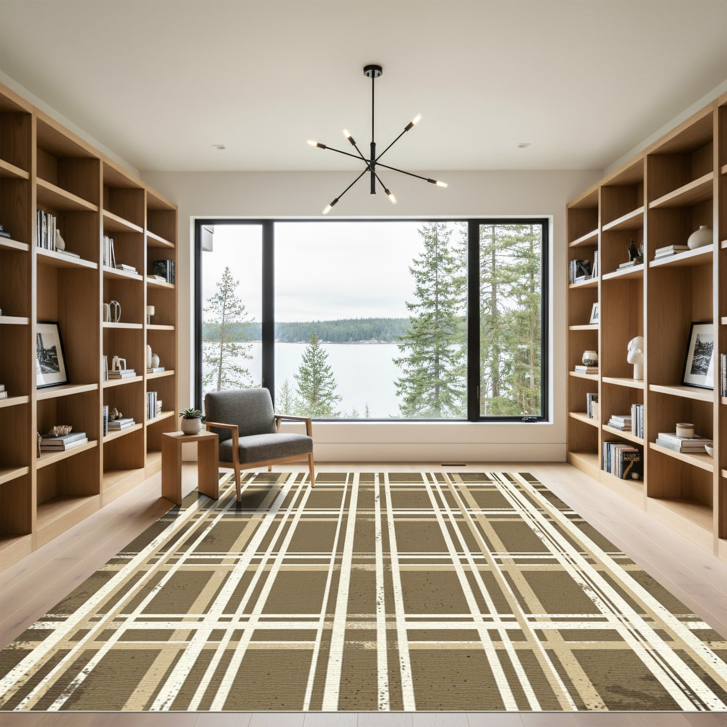 Rustic Brown Tan Plaid Checkered Rug
