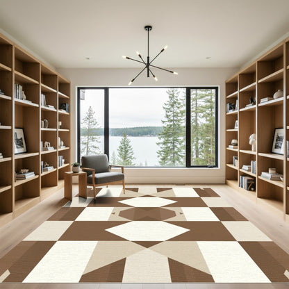 Chocolate Beige Geometric Diamond Rug
