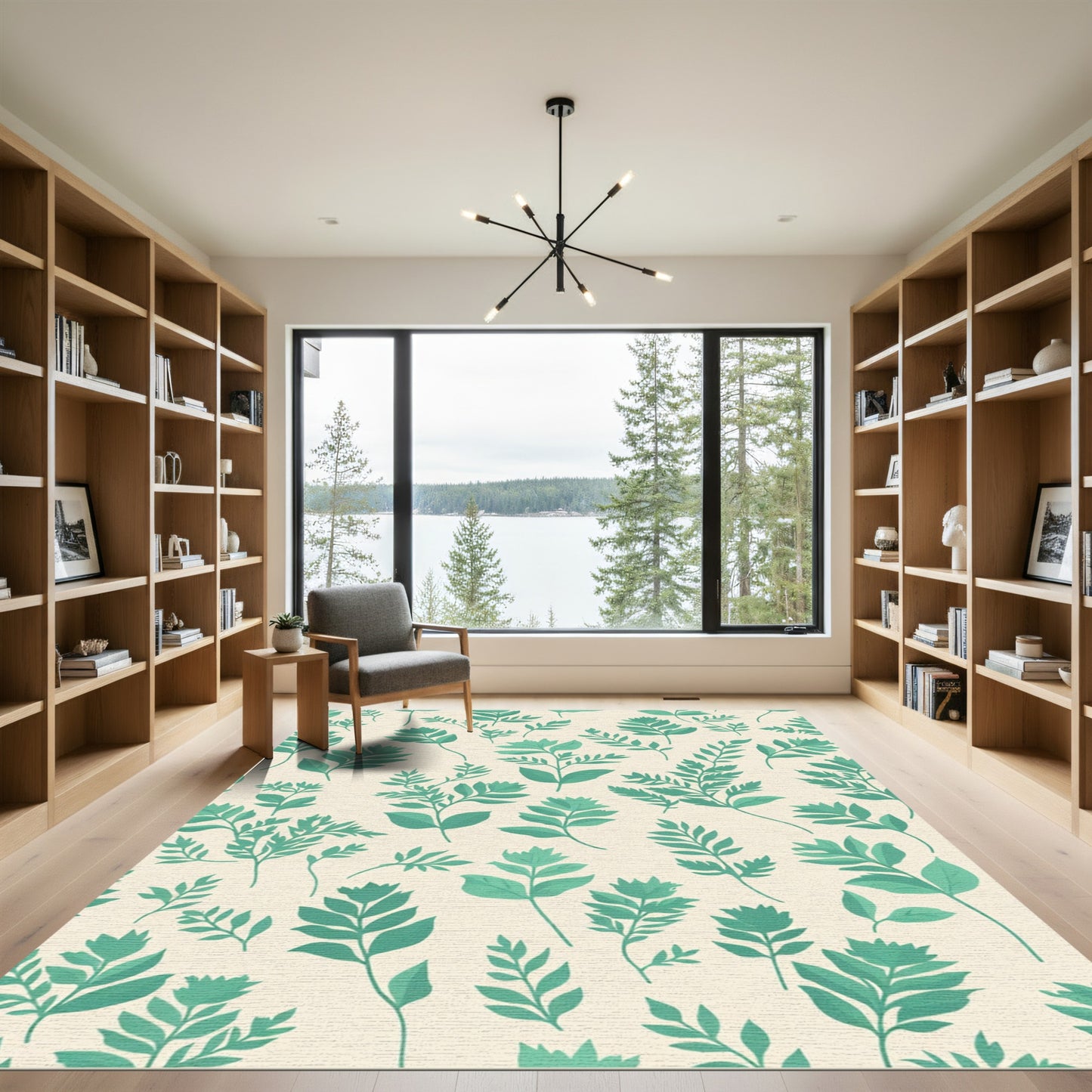 Teal Botanical Branches Repeating Arrangement Rug