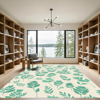 Teal Botanical Branches Repeating Arrangement Rug